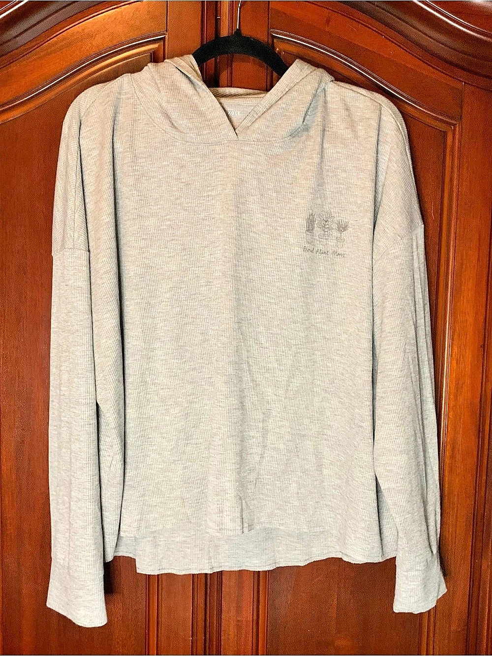 American Eagle Proud Plant Mom Waffle Knit Hoodie Gray XL